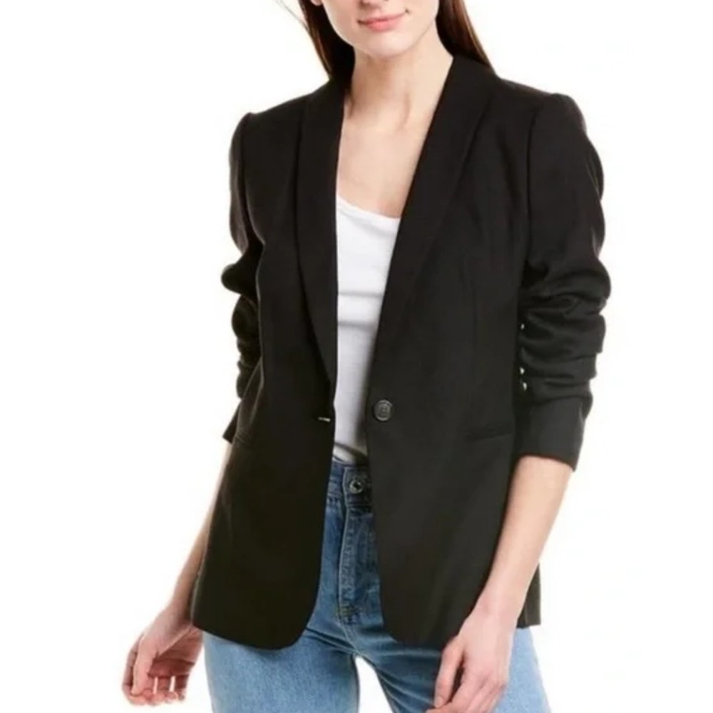 J Crew Parke Blazer Black Wool Blend Sz 4T One Button Career Jacket Stretch Work